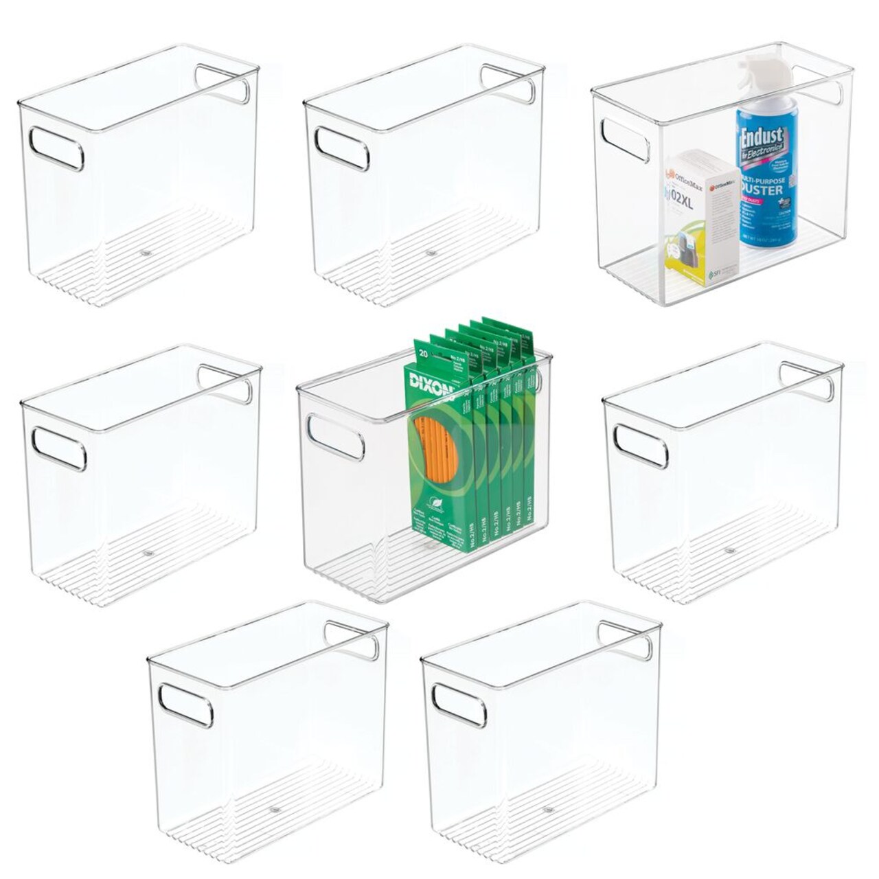 mDesign Stackable Plastic Home Office Storage Bin with Handles, 8 Pack